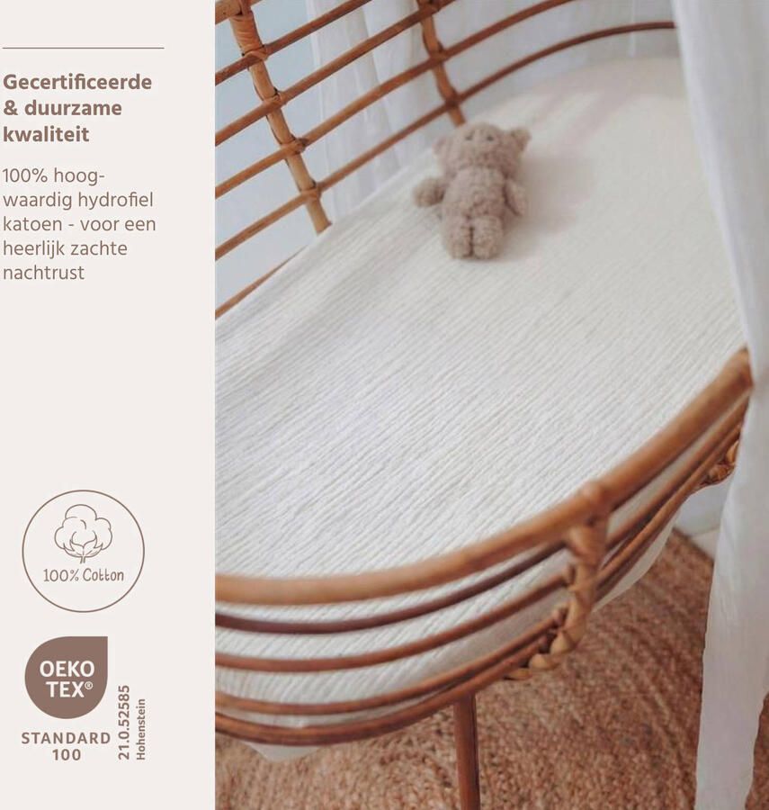 Meyco hoeslaken wieg pre-washed hydrofiel offwhite 40x80cm - Foto 2