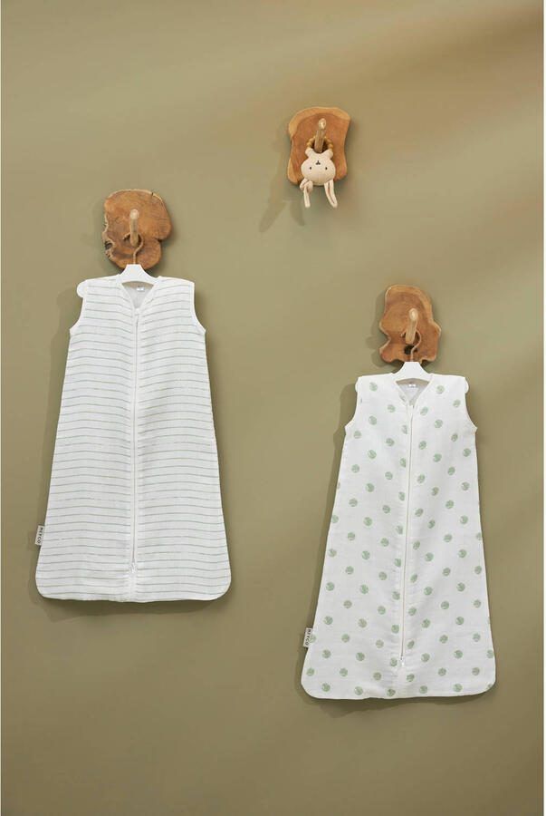 Meyco hydrofiel baby zomerslaapzak Dots soft green Babyslaapzak Groen Stip 110 - Foto 2
