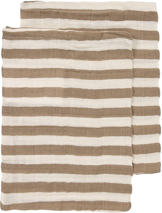 Meyco hydrofiel pre-washed washandje Fat Stripe Taupe wit (set van 2)
