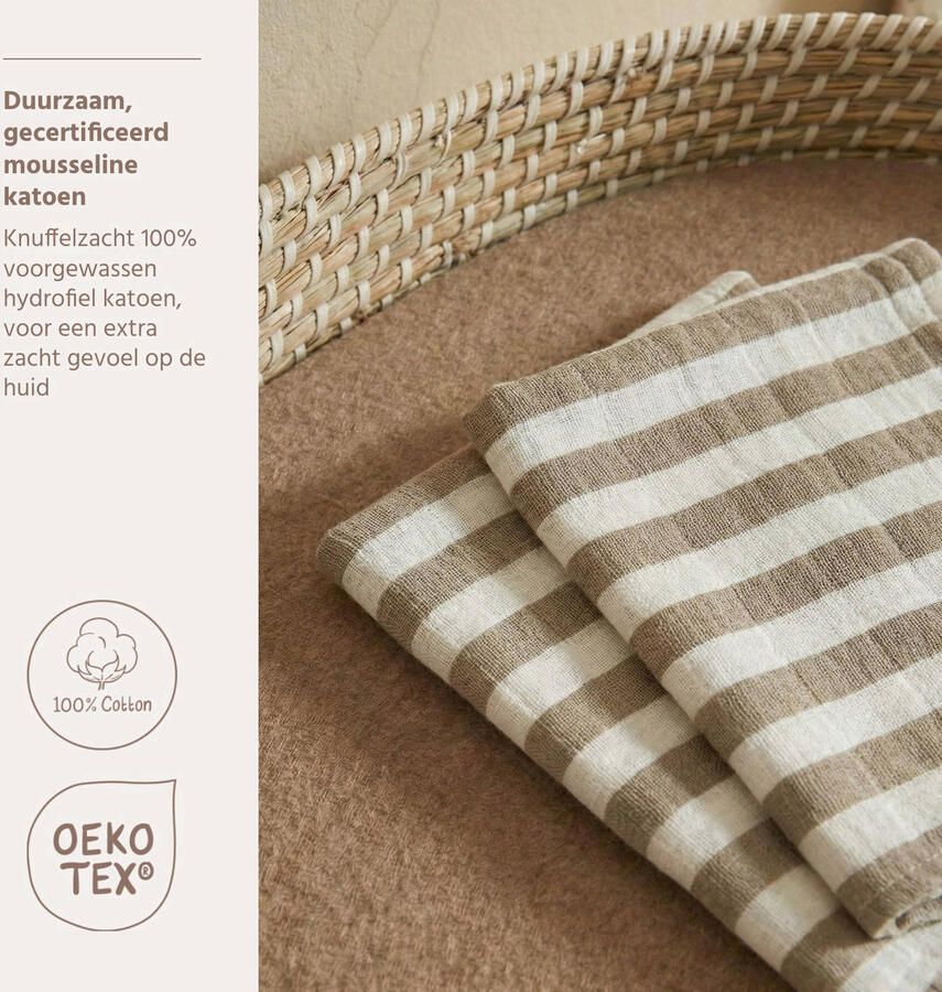 Meyco hydrofiel pre-washed washandje Fat Stripe Taupe wit (set van 2) - Foto 3