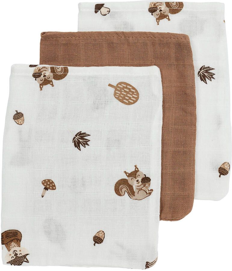Meyco hydrofiel washandje Forest Animals set van 3 toffee Hydrofiele washandjes Bruin