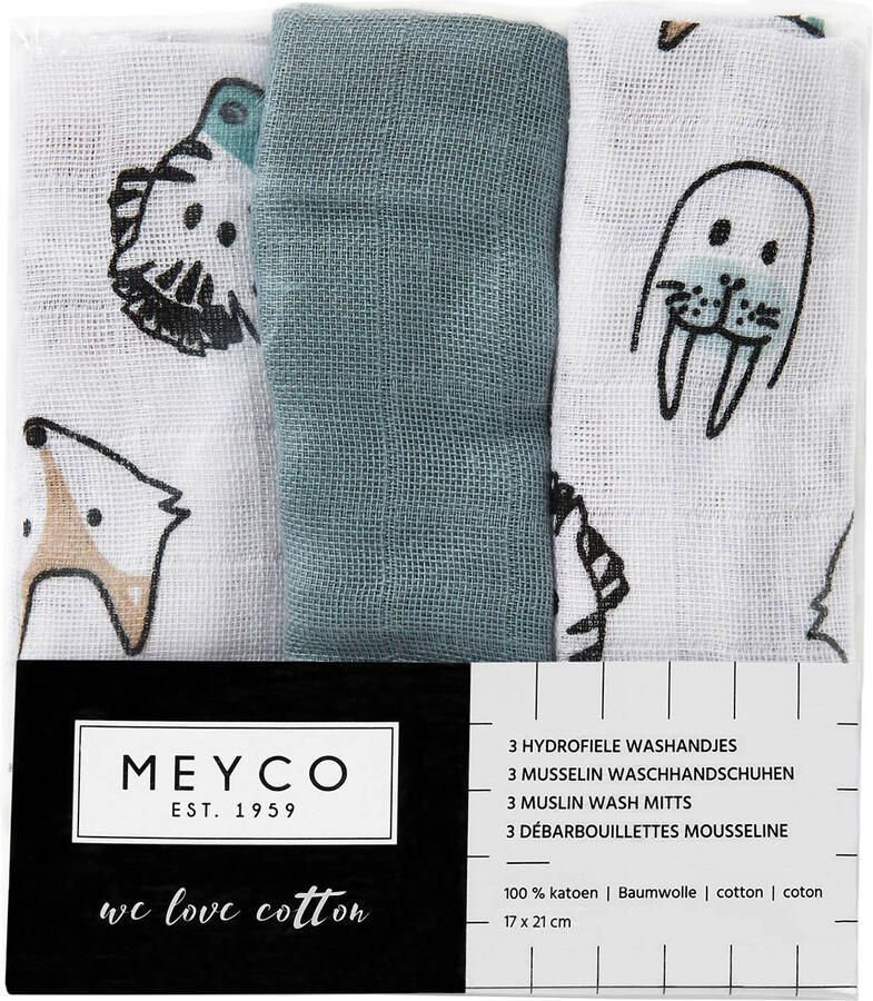 Meyco hydrofiele baby washandjes (set van 3) animal uni Hydrofiele washandjes Groen - Foto 2