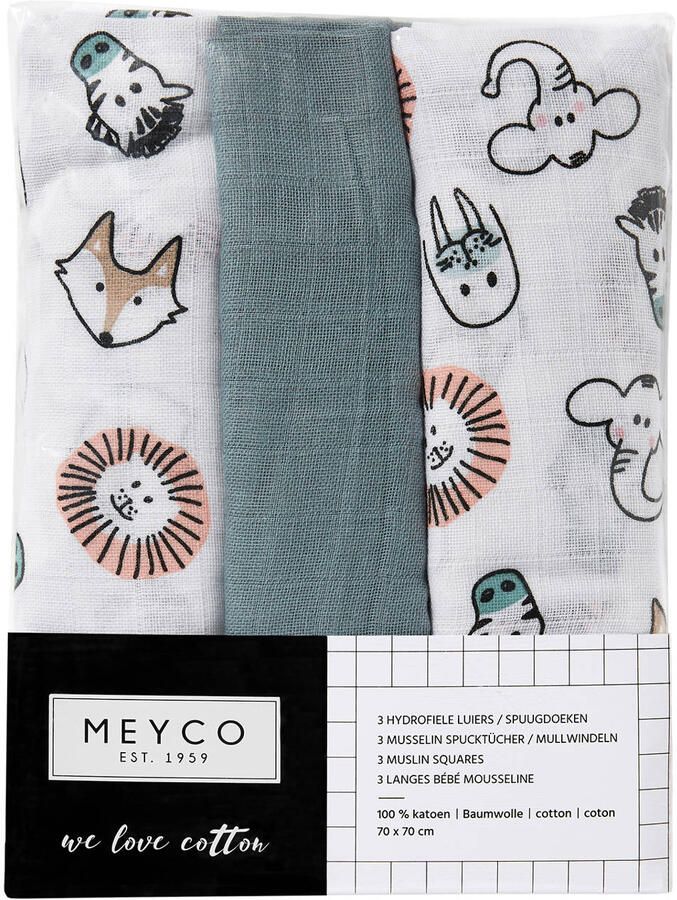 Meyco hydrofiele doek 70x70 cm (set van 3) animal uni Hydrofiele luiers Groen