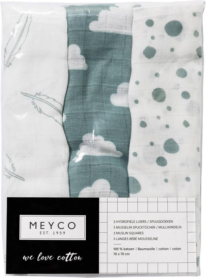 Meyco hydrofiele doek 70x70 cm (set van 3) jade wit Hydrofiele luiers Groen - Foto 2