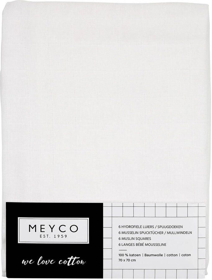 Meyco hydrofiele doek 70x70 cm wit set van 6 Hydrofiele luiers Effen