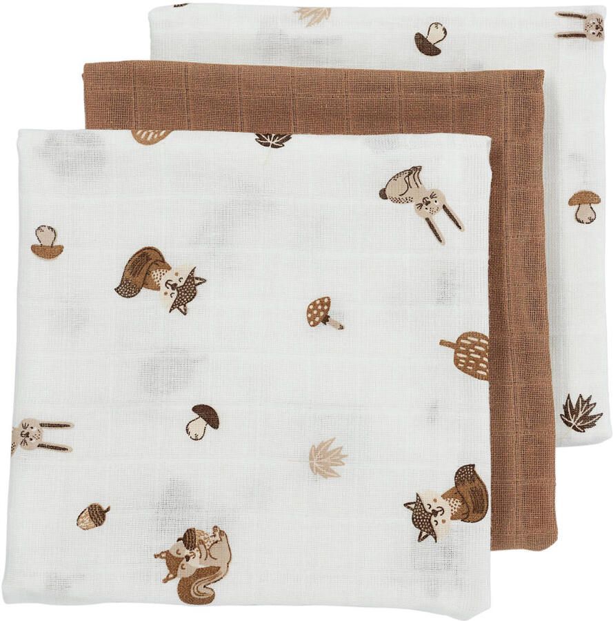 Meyco hydrofiele doek Forest Animals 70x70 cm set van 3 toffee Hydrofiele luiers Bruin