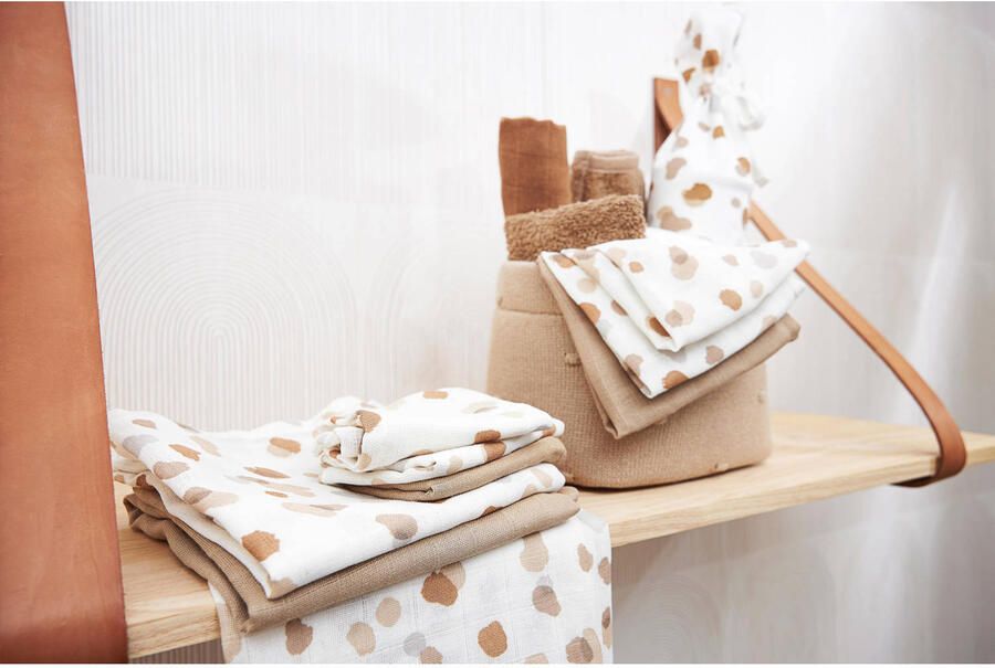 Meyco hydrofiele swaddle set van 2 Dot Stripe Sand 120x120cm Hydrofiele luiers Beige - Foto 2