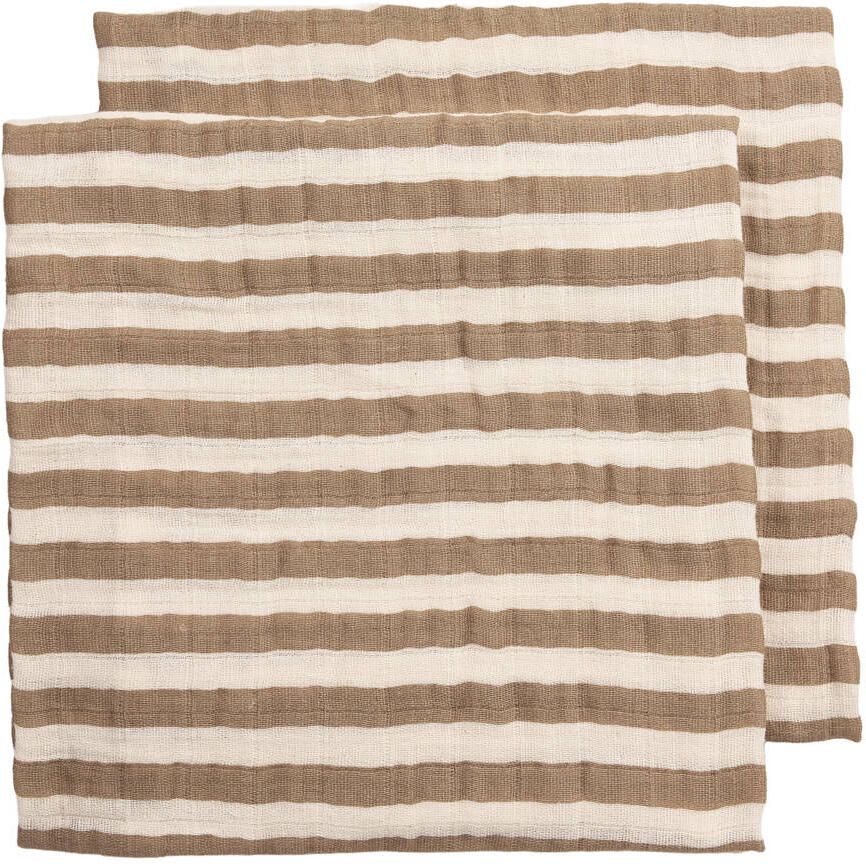 Meyco hydrofiele pre-washed doek Fat Stripe Taupe (set van 2)