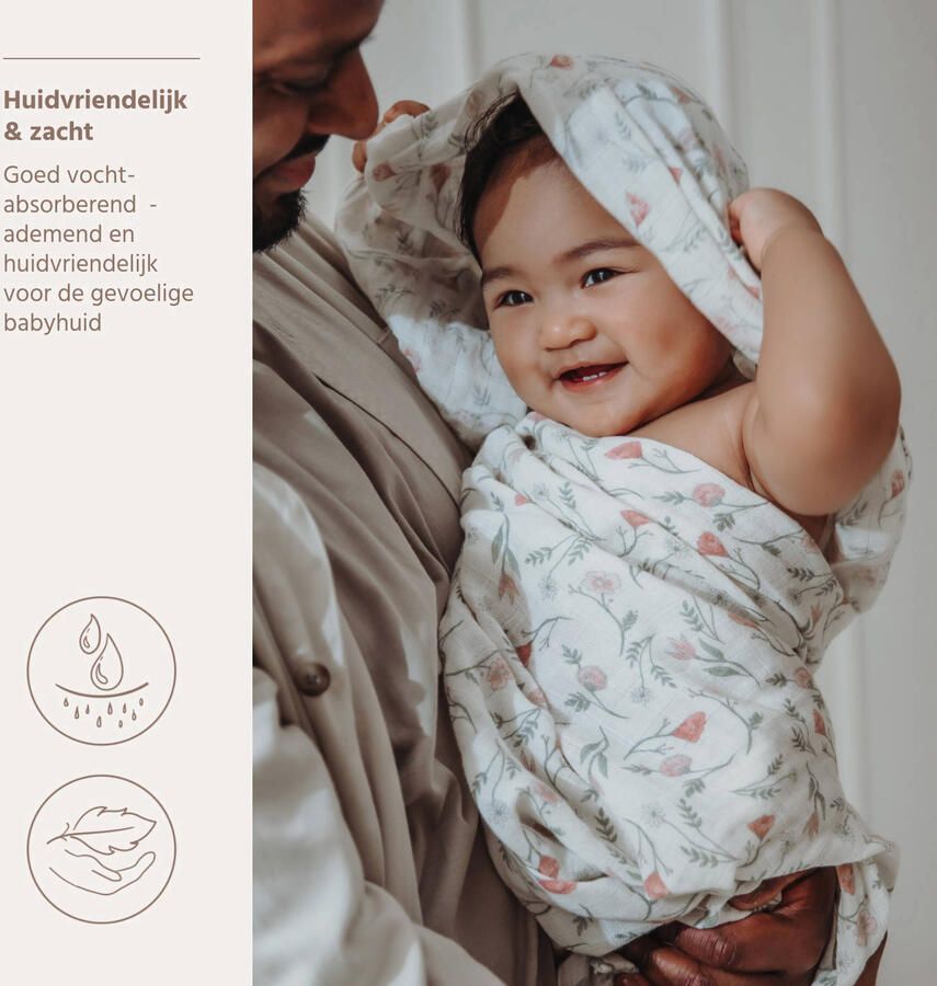 Meyco hydrofiele pre-washed swaddle Flower (set van 2) - Foto 2