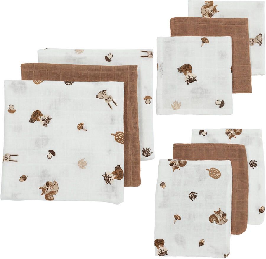 Meyco hydrofiele starterset Forest Animals set van 9 toffee Bruin Dierenprint