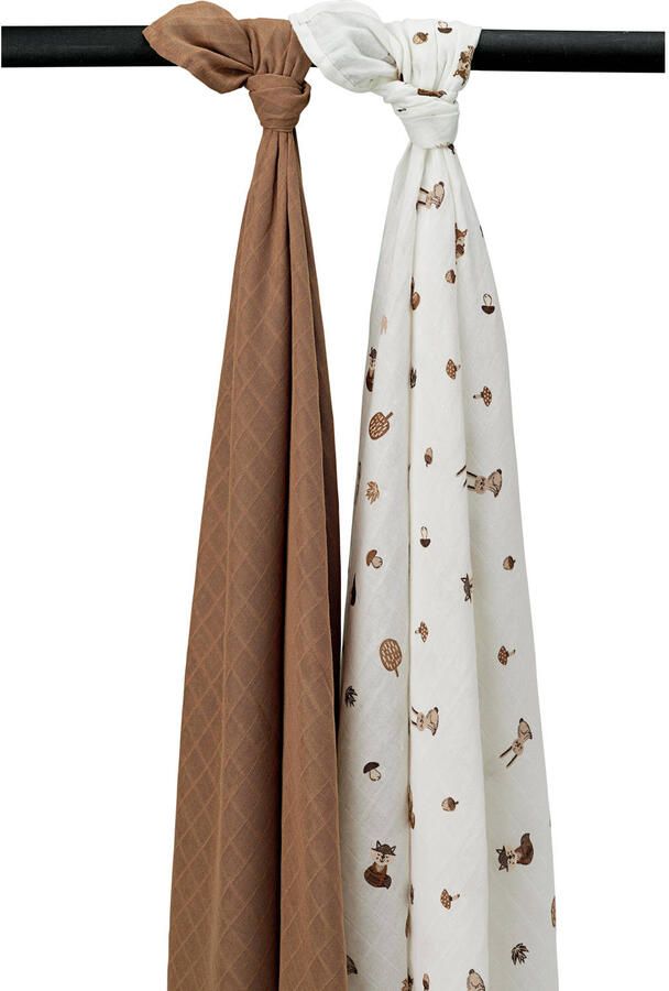 Meyco hydrofiele swaddle Forest Animals 120x120 cm set van 2 toffee Bruin