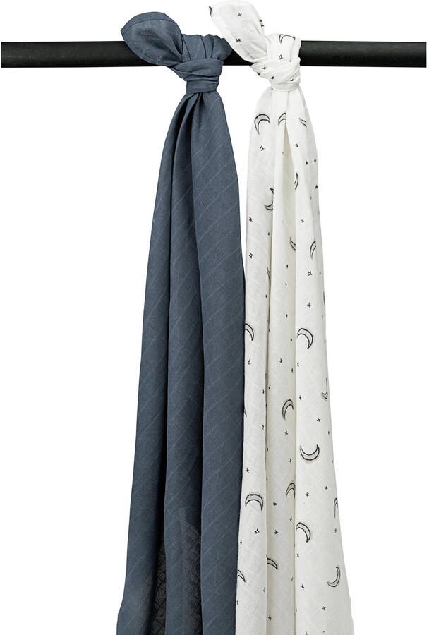 Meyco hydrofiele swaddle Moon 120x120 cm set van 2 indigo Blauw All over print