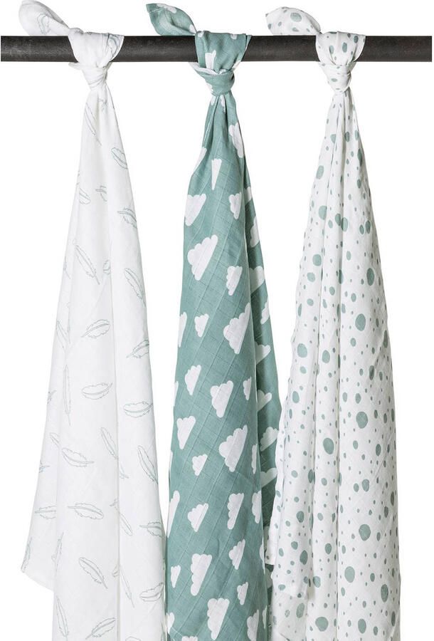 Meyco hydrofiele swaddles 120x120 cm (set van 3) jade wit Hydrofiele luiers Groen