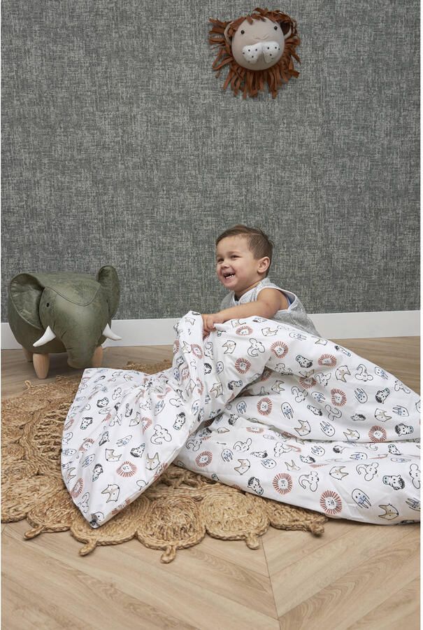 Meyco katoenen dekbedovertrek baby (100x135 cm) Wit Dierenprint - Foto 2