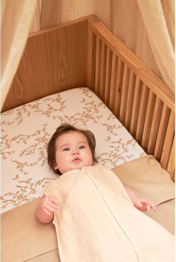 Meyco katoenen jersey ledikant hoeslaken 60x120 cm Branches sand Beige