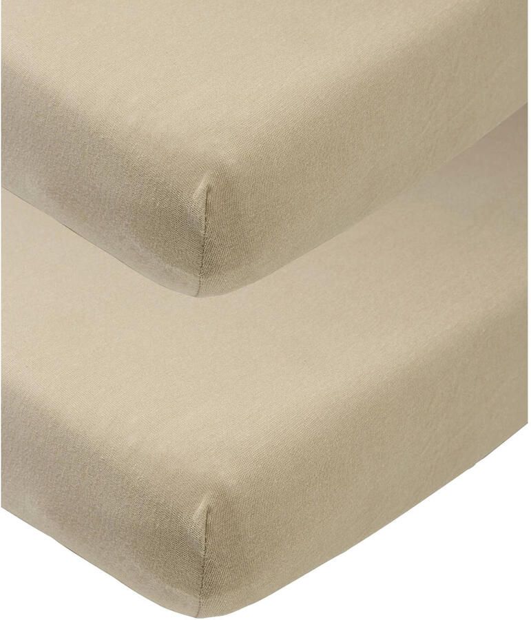 Meyco katoenen junior hoeslaken set van 2 70x140 150 cm taupe Bruin Effen