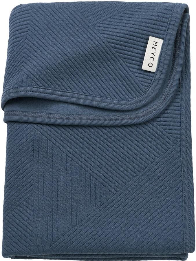 Meyco ledikant deken Jacquard met flanel donkerblauw