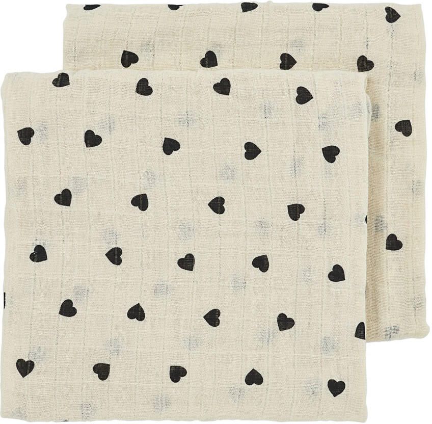 Meyco pre-washed hydrofiel doek Sweet Heart soft sand black (set van 2)