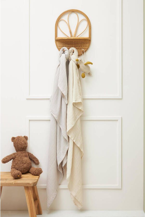 Meyco pre-washed hydrofiel swaddle set van 2 soft sand greige Effen - Foto 2
