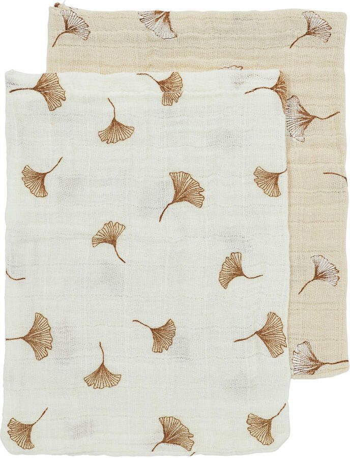 Meyco pre-washed hydrofiel washandje Ginkgo offwhite soft sand (set van 2)
