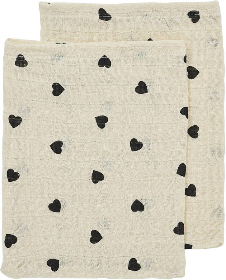 Meyco pre-washed hydrofiel washandje Sweet Heart soft sand black (set van 2)