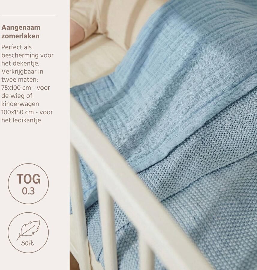 Meyco pre-washed hydrofiele baby wieglaken uni Jeans Blue - Foto 2