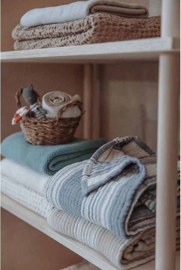 Meyco pre-washed hydrofiele ledikantdeken Stripe Jacquard Indigo - Foto 3