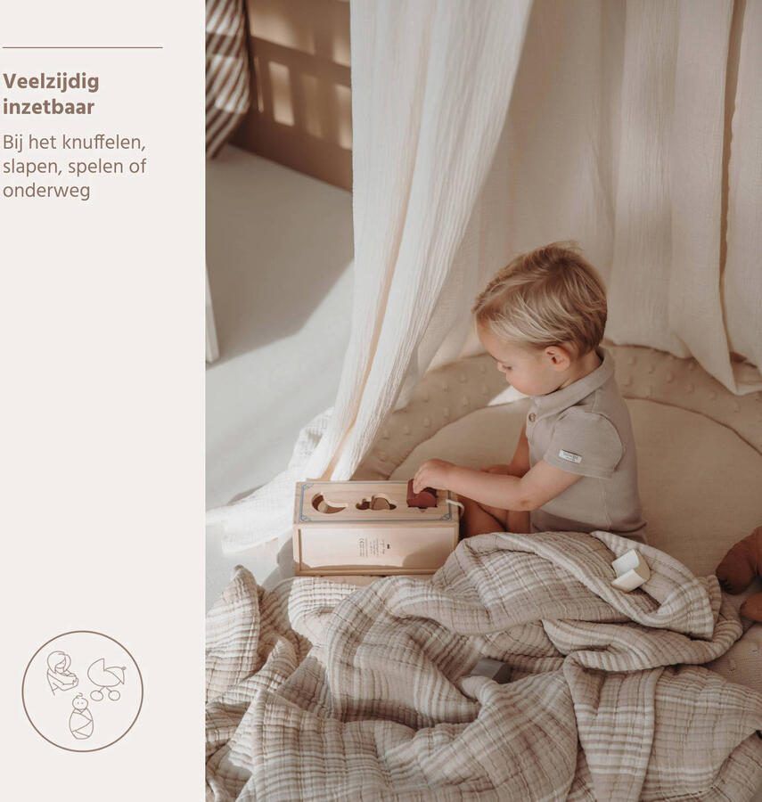 Meyco pre-washed hydrofiele ledikantdeken Stripe Jacquard Sand - Foto 2