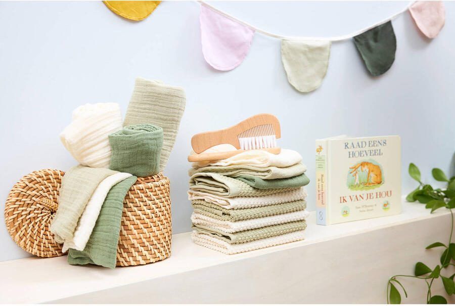 Meyco pre-washed hydrofiele swaddle natural soft olive (set van 2) - Foto 2