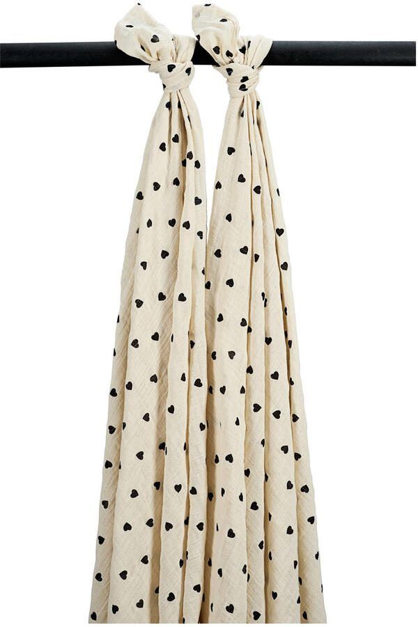 Meyco pre-washed hydrofiele swaddle Sweet Heart soft sand black (set van 2)