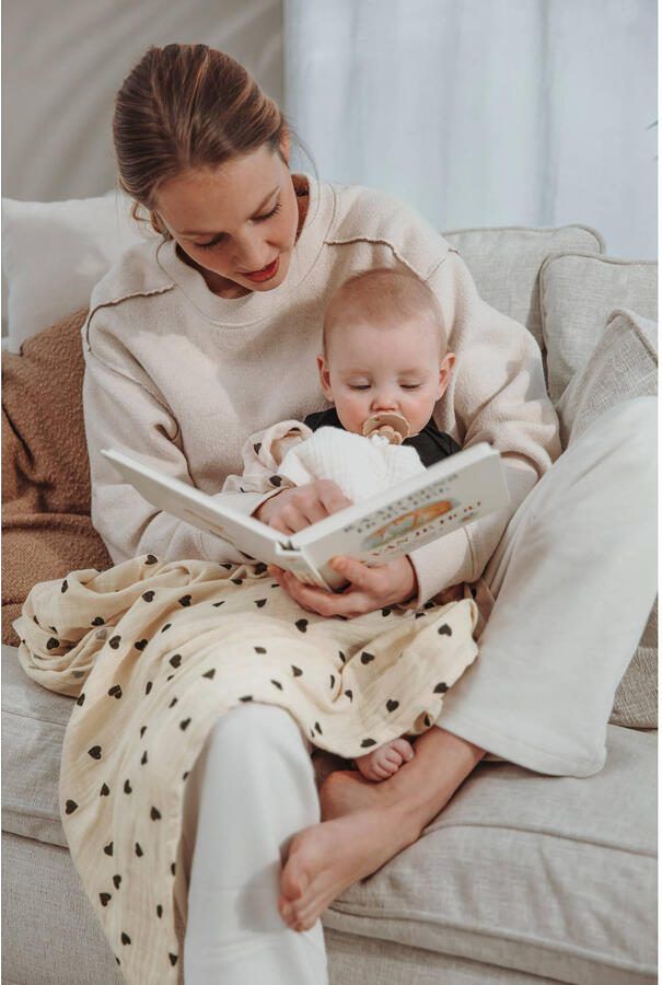 Meyco pre-washed hydrofiele swaddle Sweet Heart soft sand black (set van 2) - Foto 3