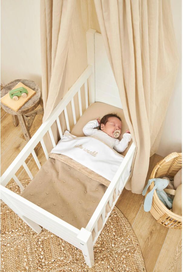 Meyco reversible baby ledikantdeken Mini Knots Teddy 100x150 cm Sand Babydeken Bruin