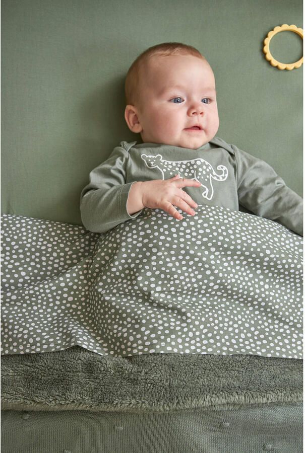 Meyco reversible baby wiegdeken Mini Knots Teddy 75x100 cm Forest Green Babydeken Groen