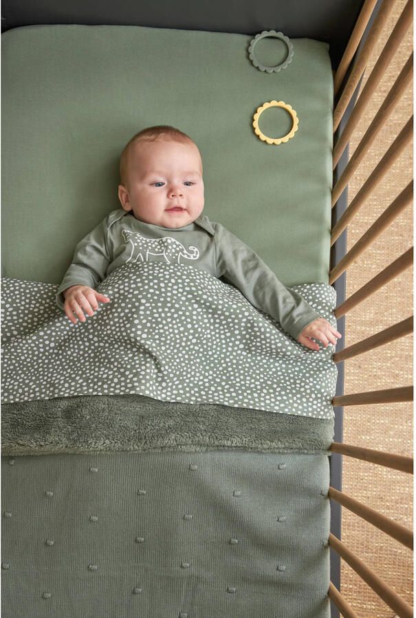 Meyco reversible baby wiegdeken Mini Knots Teddy 75x100 cm Forest Green Babydeken Groen - Foto 2