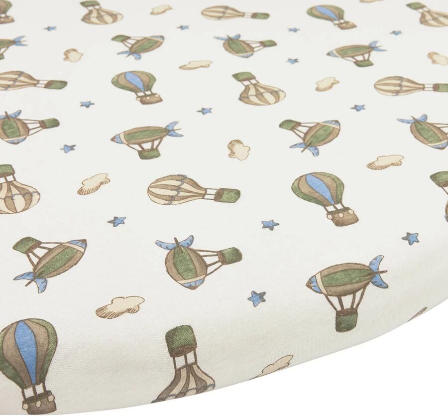 Meyco rond boxmatras hoeslaken Air Balloons ecru groen blauw