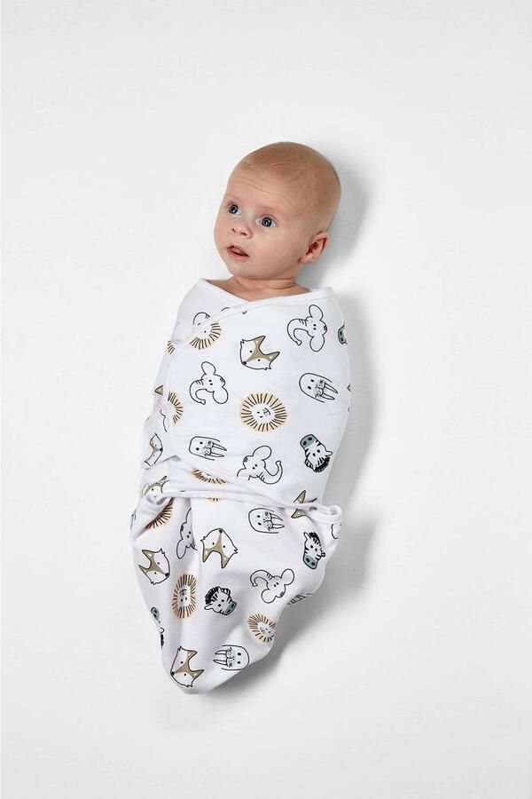 Meyco swaddle 2-pack 0-3 mnd Animal Uni wit Inbakerdoek
