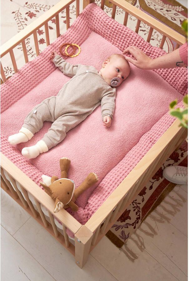 Meyco teddy boxkleed Wafel old pink Roze | Boxkleed van - Foto 2