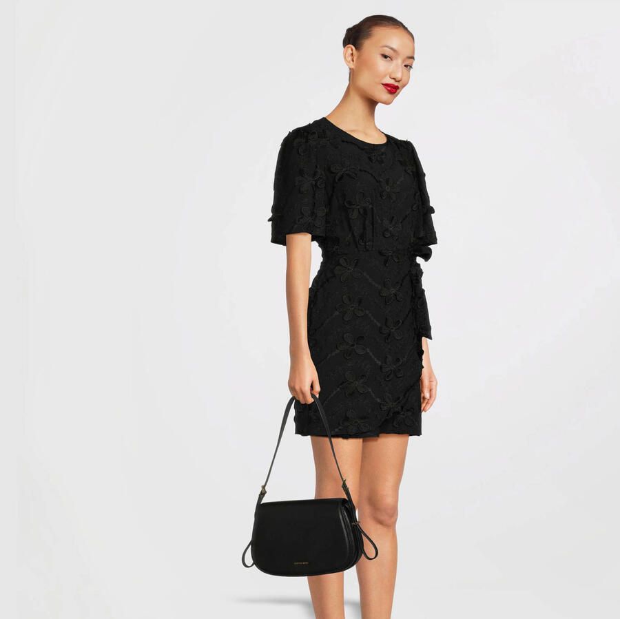 Michael Kors Leren Crossbody Tas met Magnetische Flap Black Dames