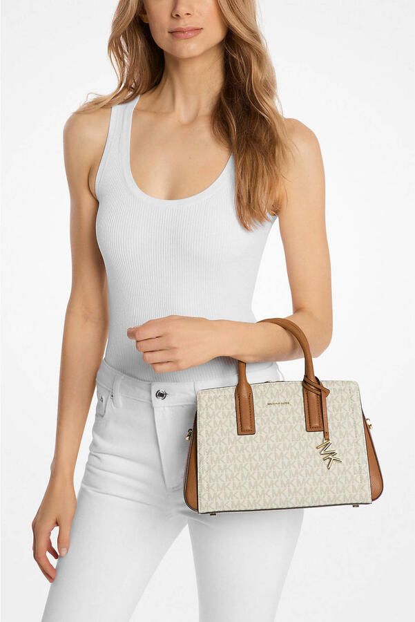 Michael Kors mini handtas Laila met logprint ecru cognac - Foto 2