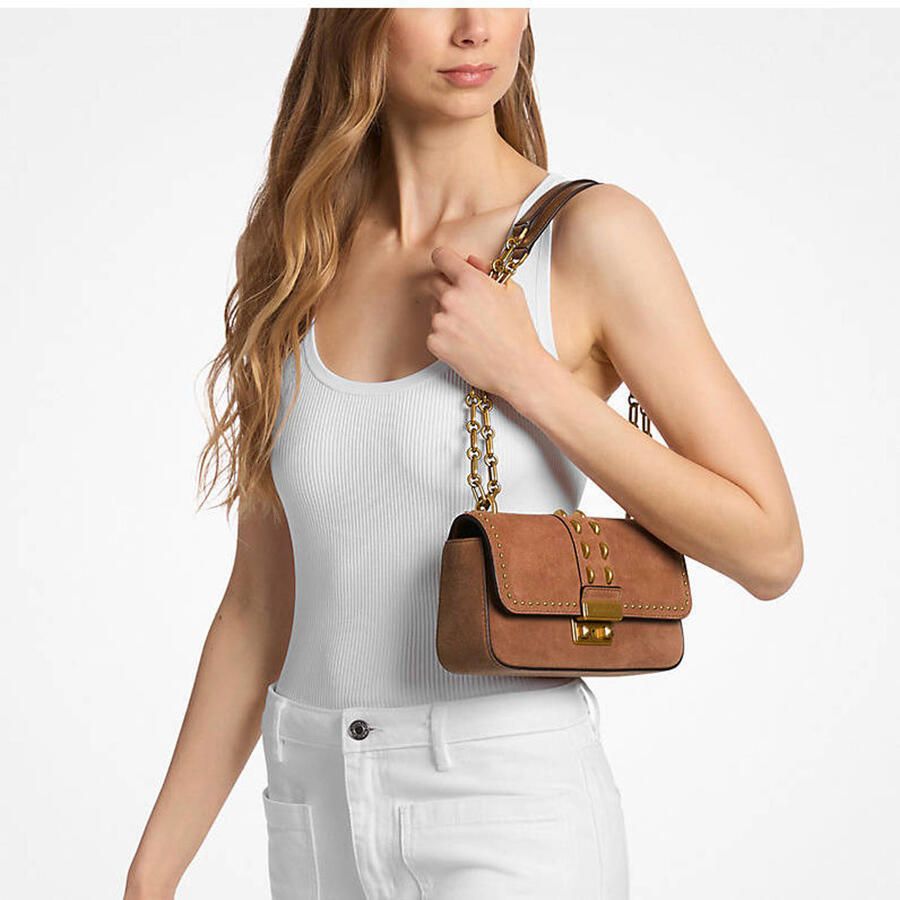 Michael Kors suède crossbody tas Tribeca cognac - Foto 2