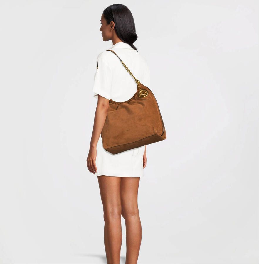 Michael Kors suède schoudertas Indie cognac