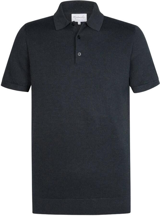 Michaelis regular polo fijn gebreid donkerblauw