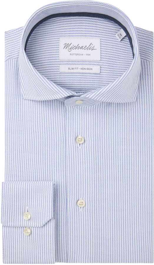 Michaelis slim fit casual gestreept overhemd lichtblauw