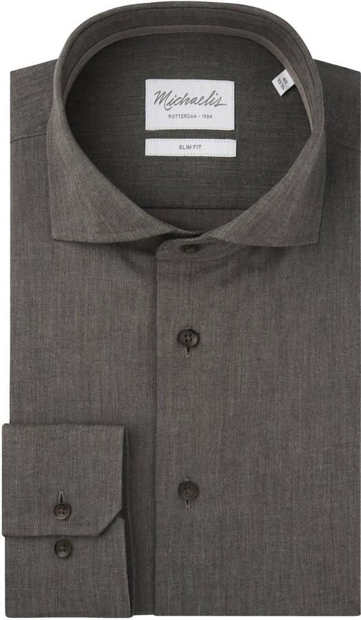 Michaelis slim fit casual overhemd bruin
