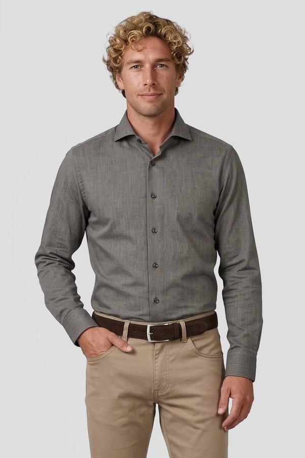 Michaelis slim fit casual overhemd bruin - Foto 2