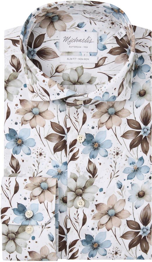 Michaelis slim fit gebloemd overhemd meerkleurig