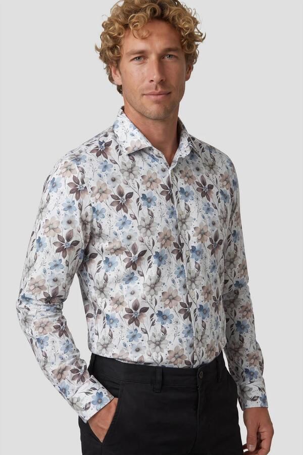Michaelis slim fit gebloemd overhemd meerkleurig