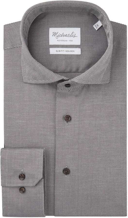 Michaelis slim fit gestreept overhemd bruin