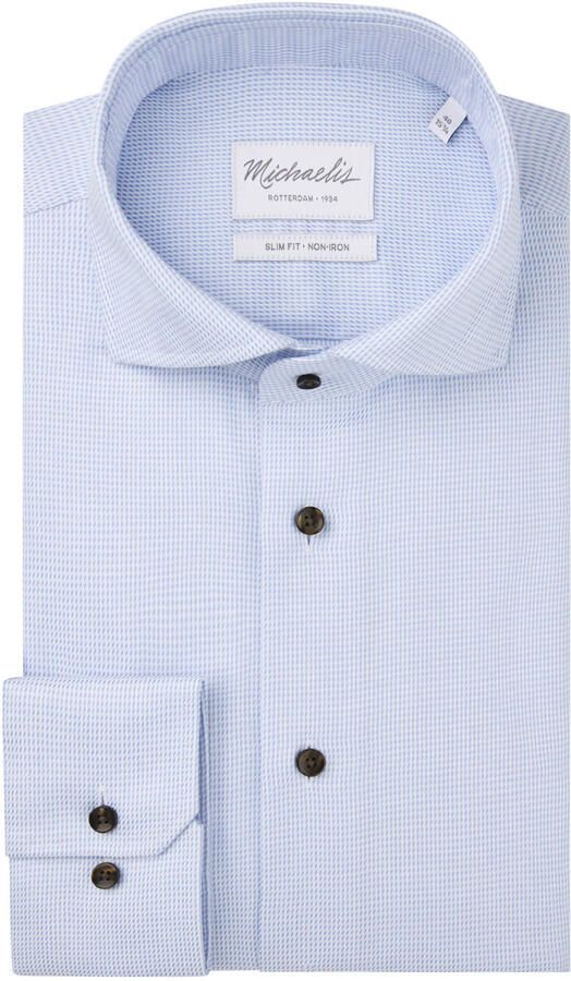 Michaelis slim fit overhemd met print lichtblauw