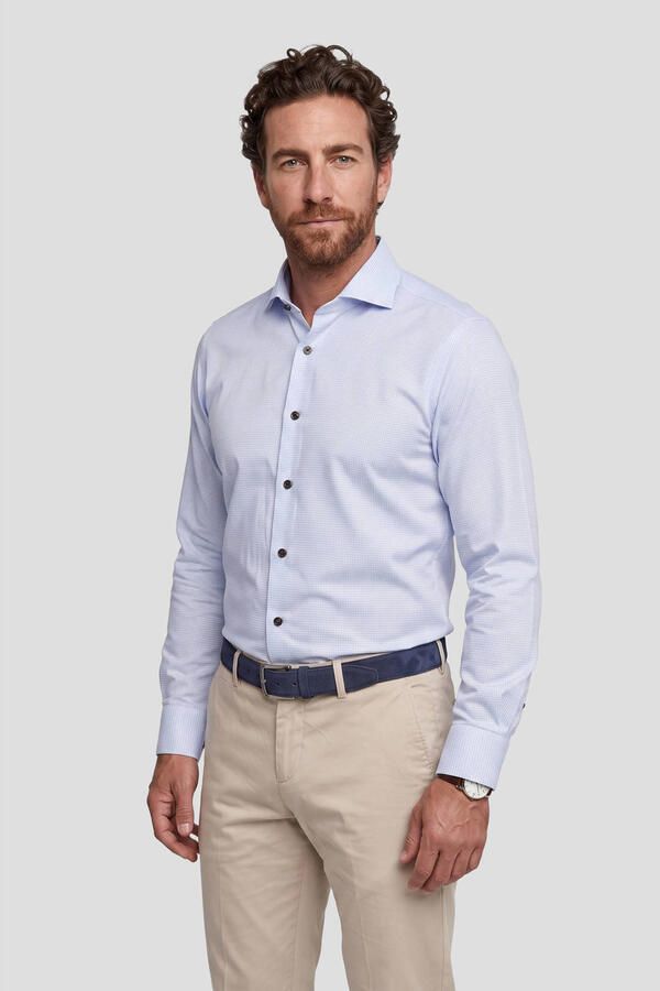 Michaelis slim fit overhemd met print lichtblauw
